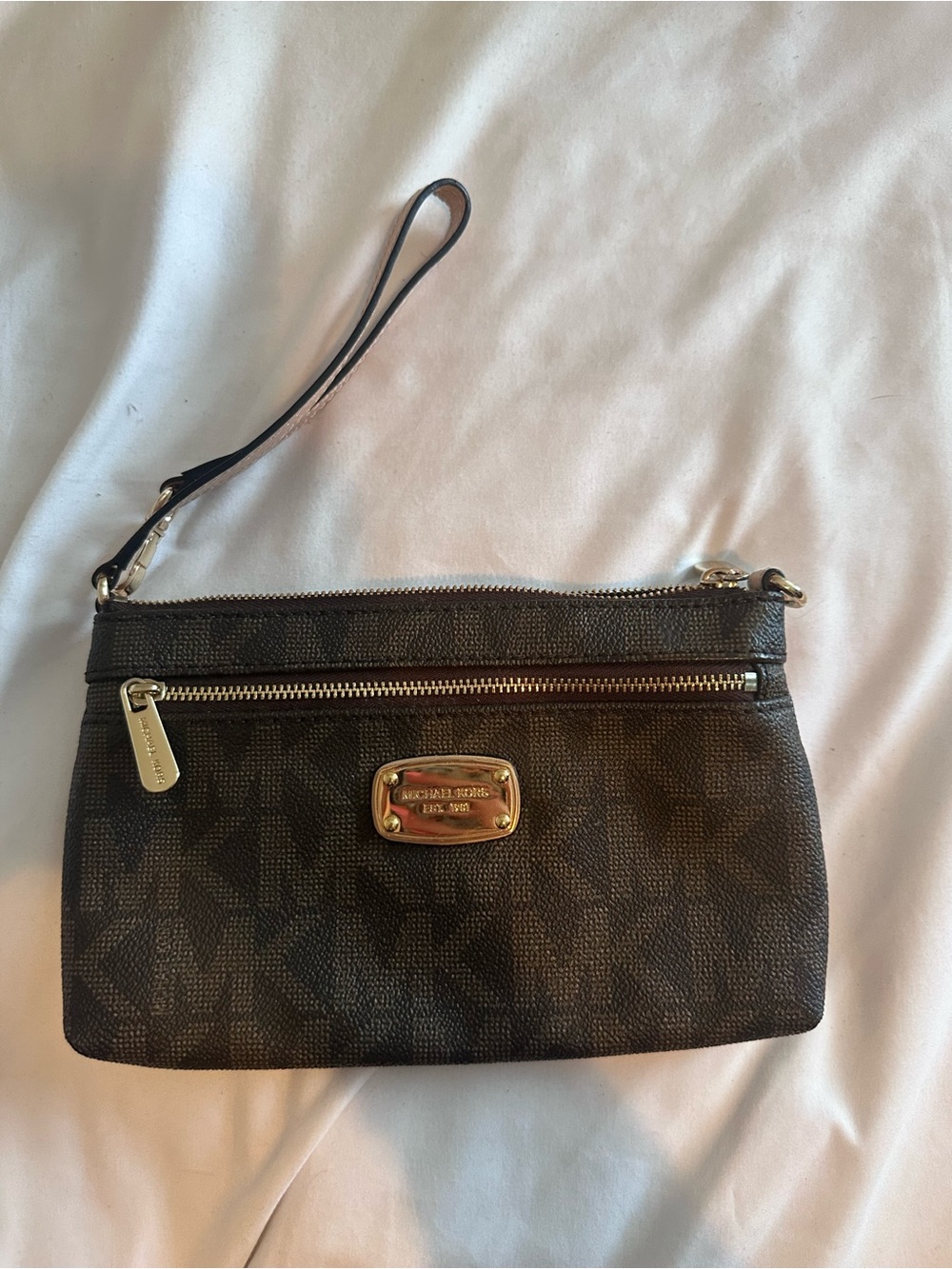 Michael Kors Brown and Gold Signature Wristlet Clutch